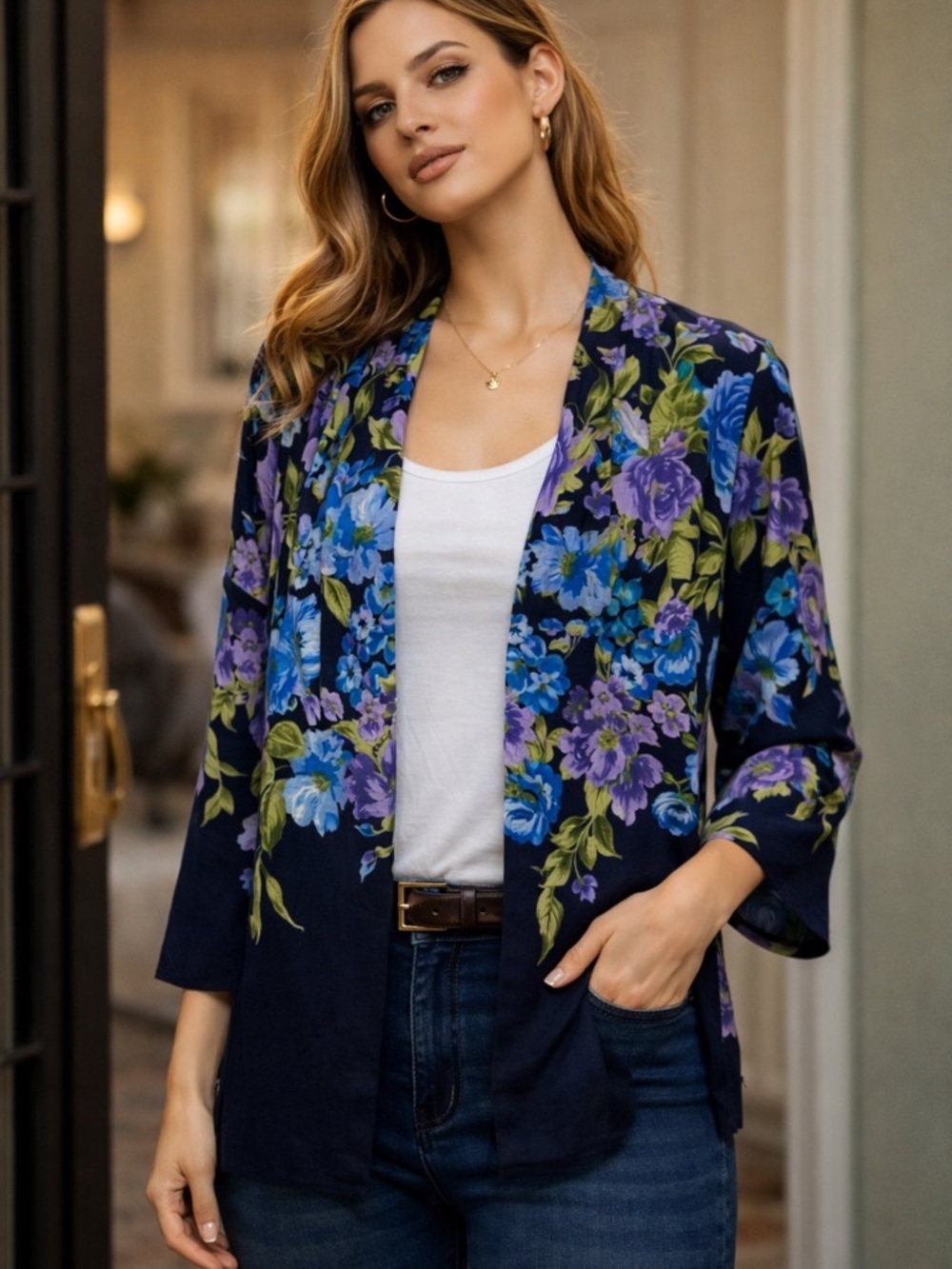 Susan Graver - Floral Open Top - Lightweight- size XS